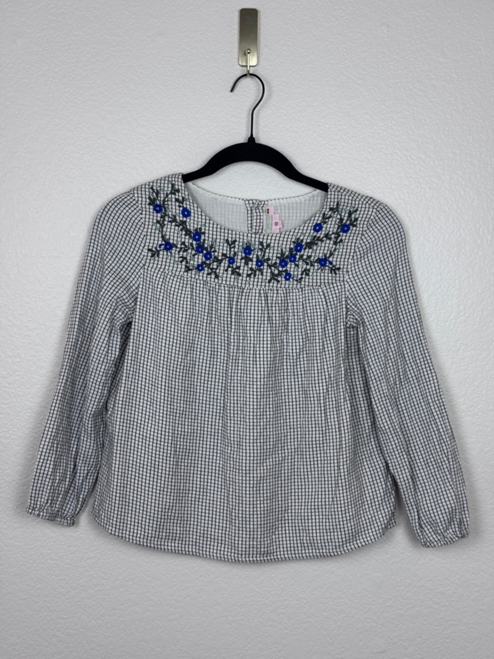 Bonpoint Top Girls 10 Windowpane Floral Embroidered Boho Heirloom Cottagecore